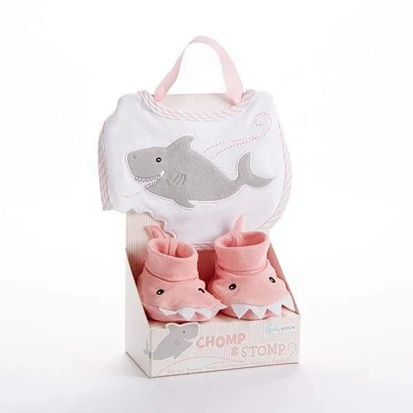 Chomp & Stomp Shark Bib & Booties Gift Set (Pink)