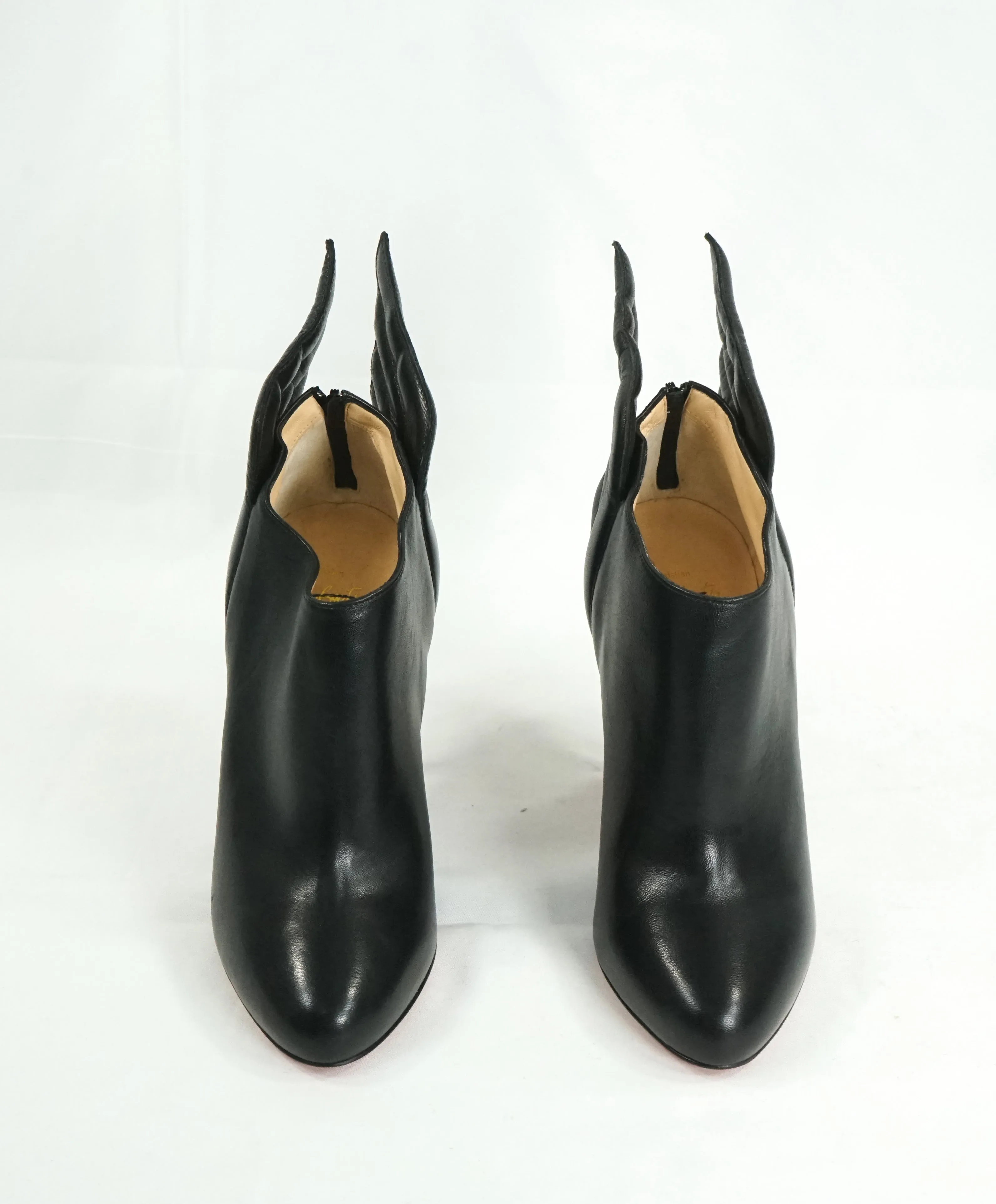 CHRISTIAN LOUBOUTIN - "MERCURA 100mm" Black Leather Wing Bootie pump - 36