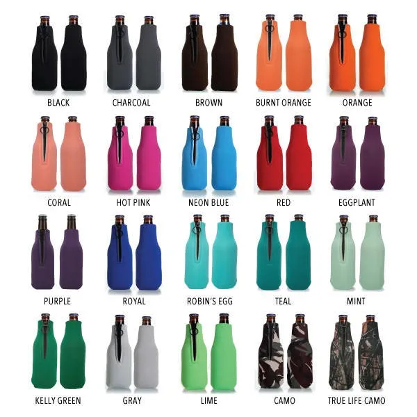 Collapsible Foam Zippered Bottle Cooler #14Z - Mr and Mrs