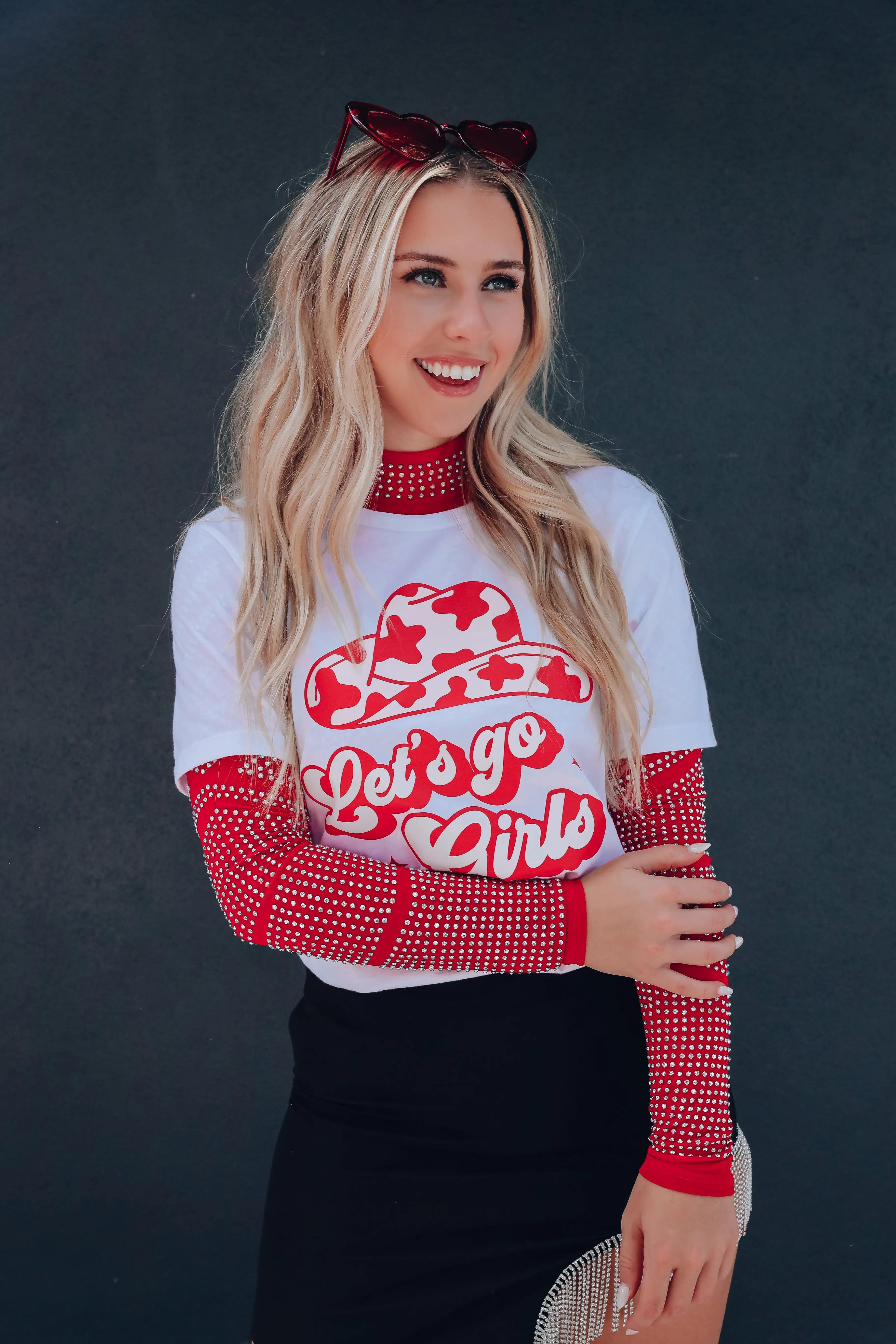 Cow Print "Let's Go Girls"  Graphic Tee - White