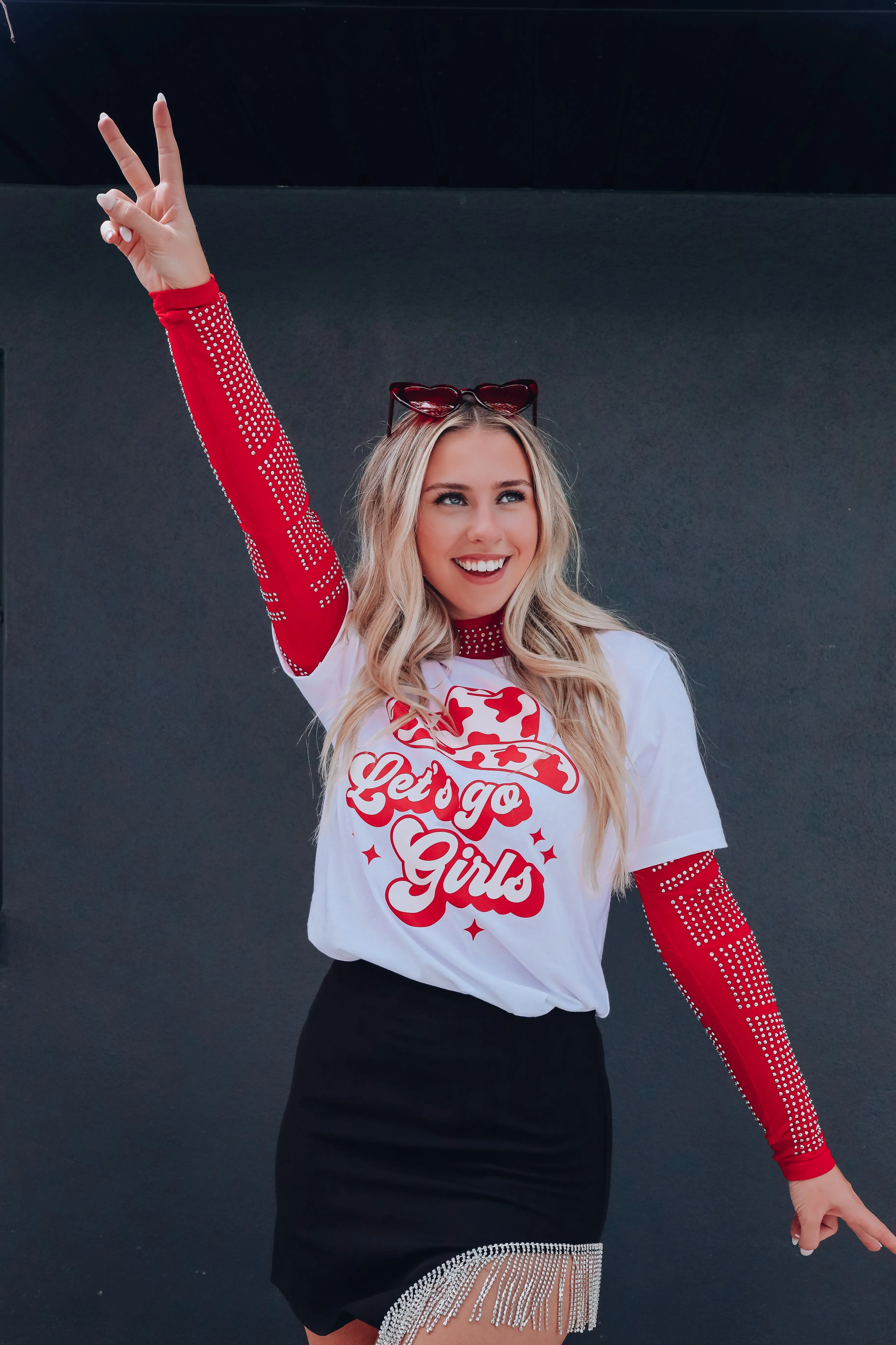 Cow Print "Let's Go Girls"  Graphic Tee - White