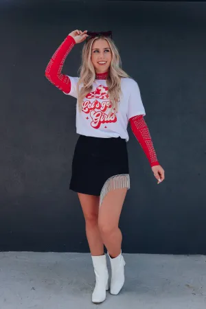 Cow Print "Let's Go Girls"  Graphic Tee - White