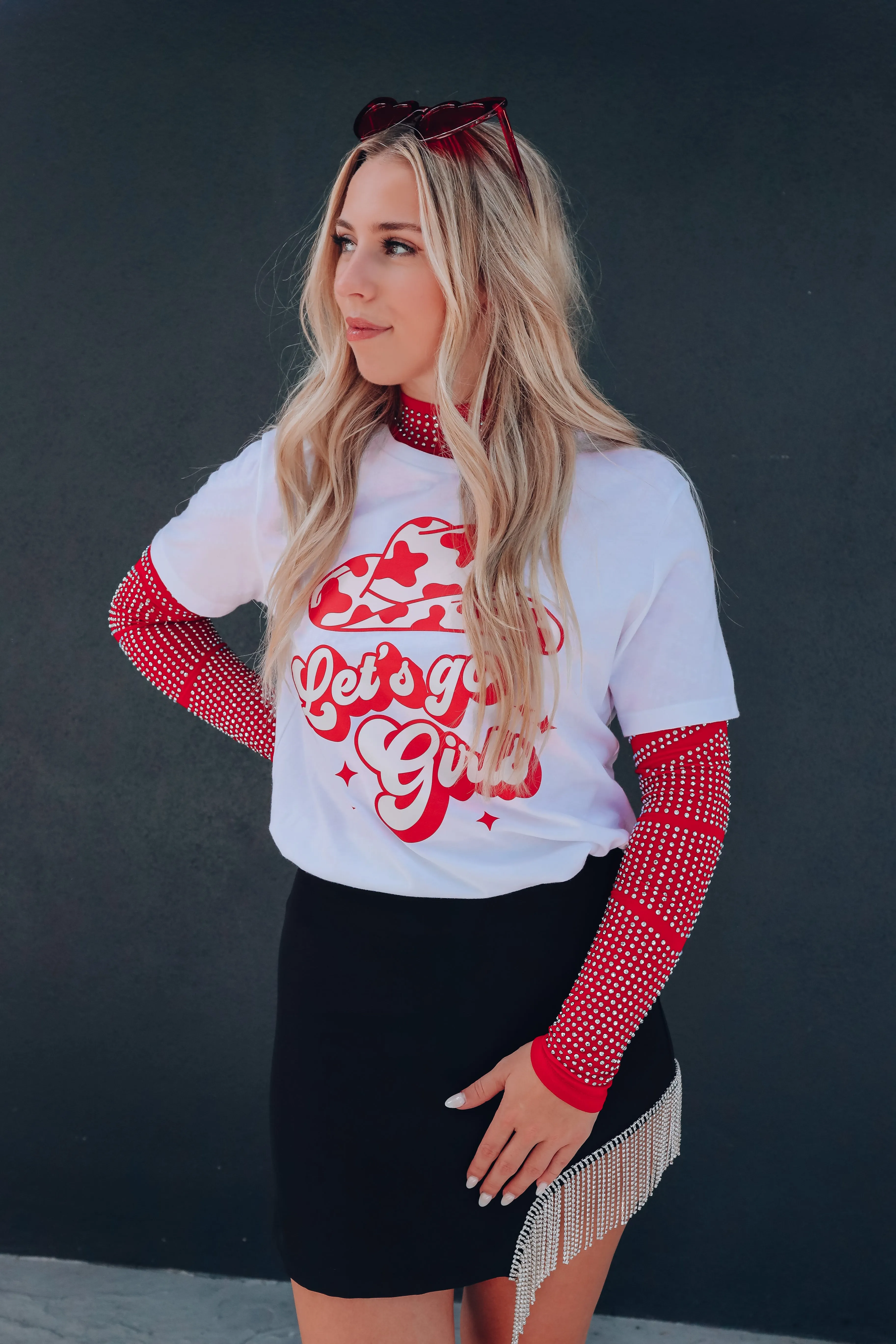 Cow Print "Let's Go Girls"  Graphic Tee - White