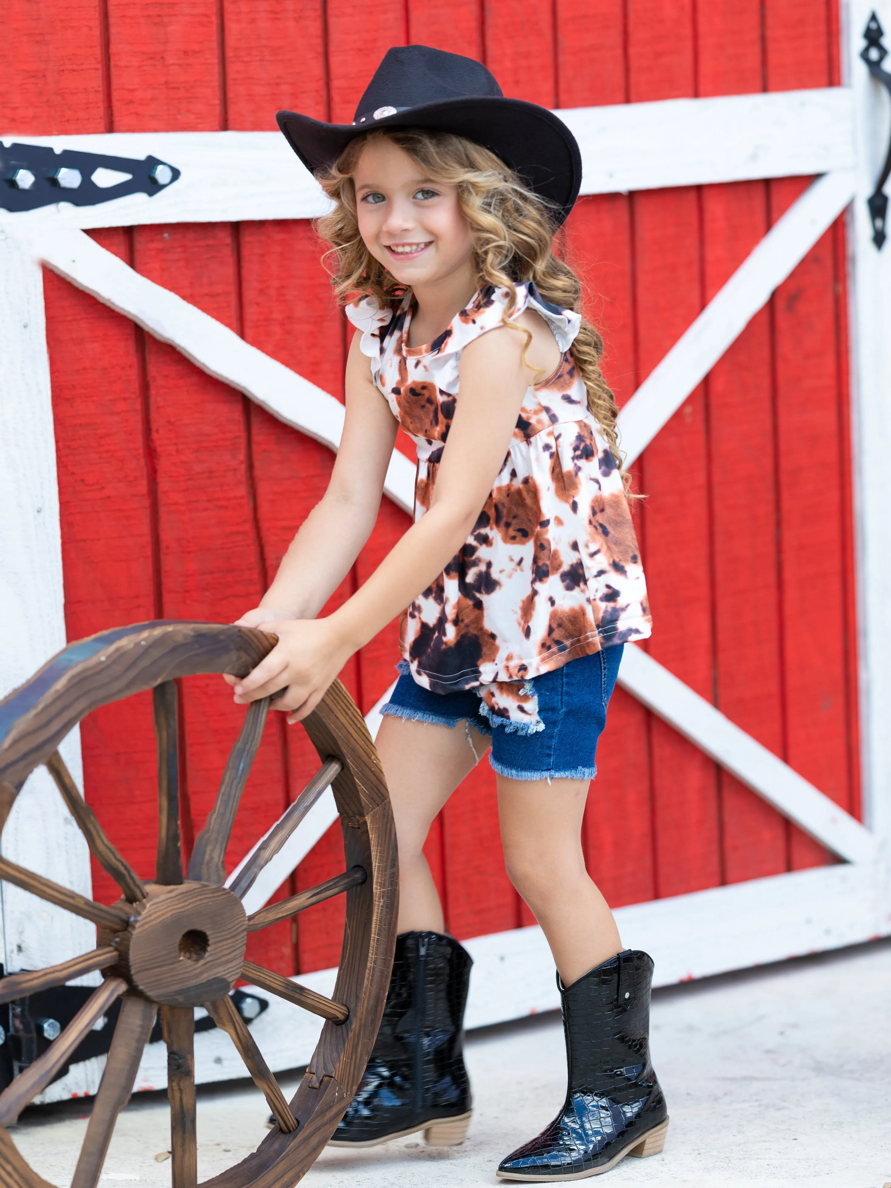 Cowgirl Chic Patched Denim Shorts Set