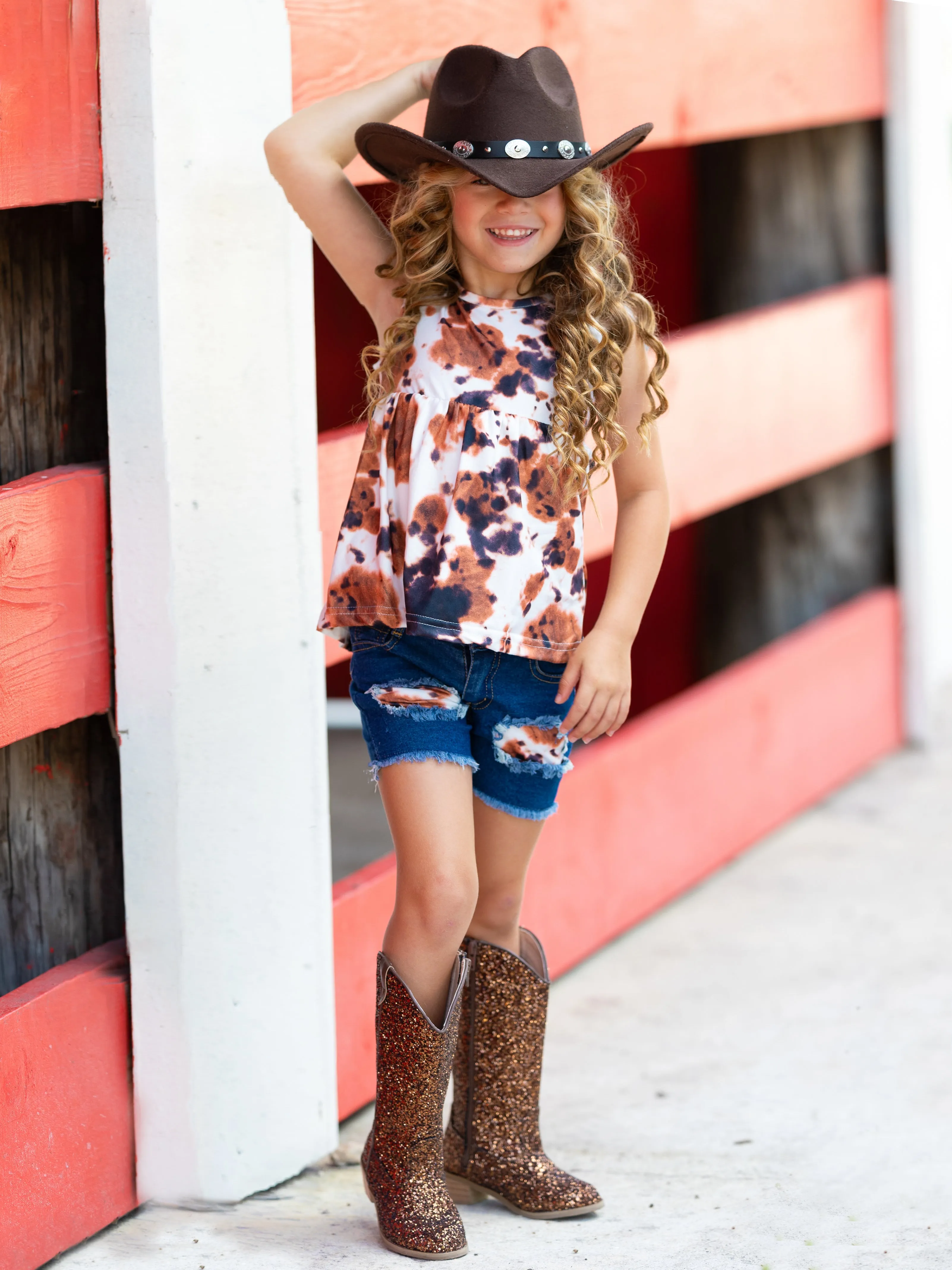 Cowgirl Chic Patched Denim Shorts Set
