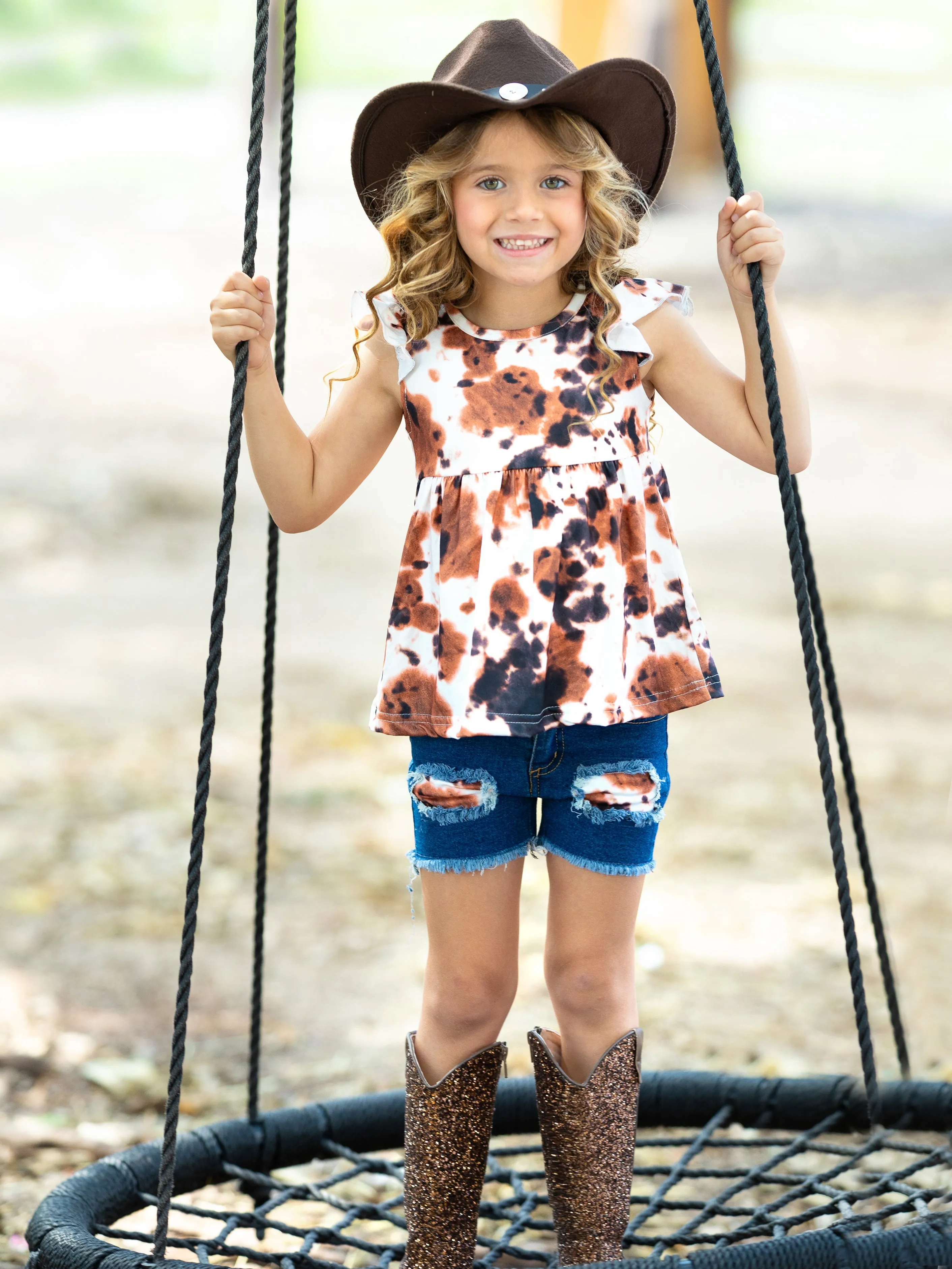 Cowgirl Chic Patched Denim Shorts Set