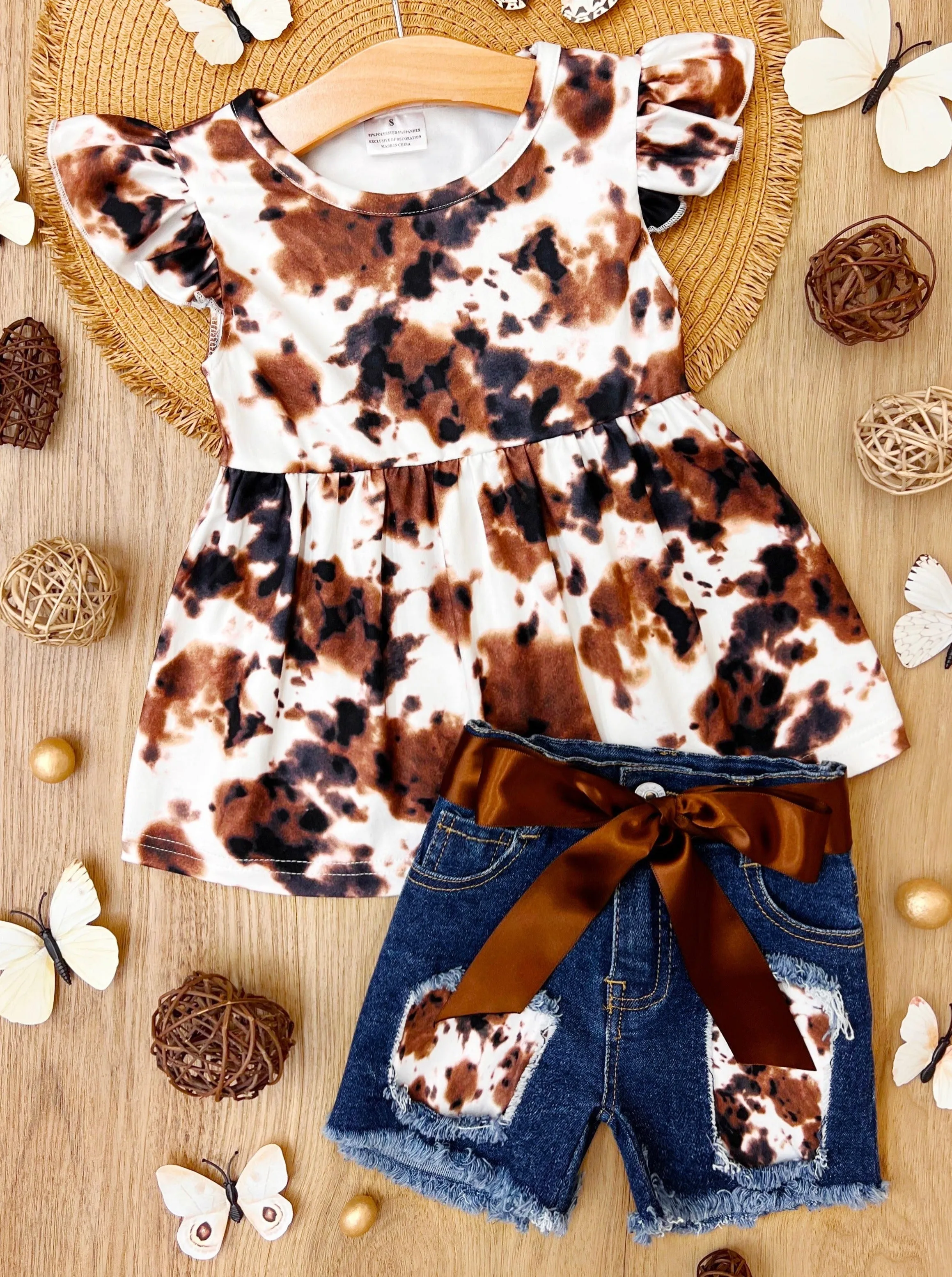 Cowgirl Chic Patched Denim Shorts Set