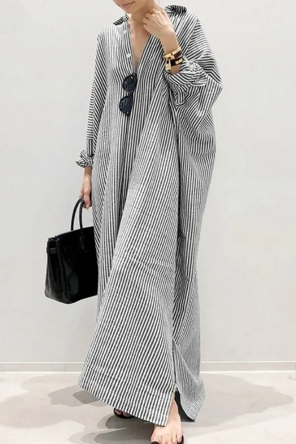 Cozy Stripe Printing Maxi Dress