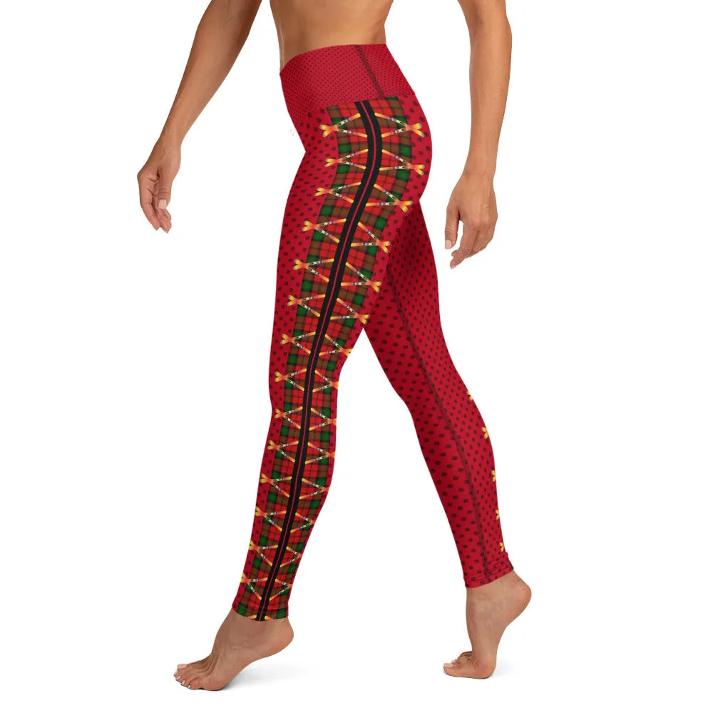 Crossed Ski Yoga Leggings Red
