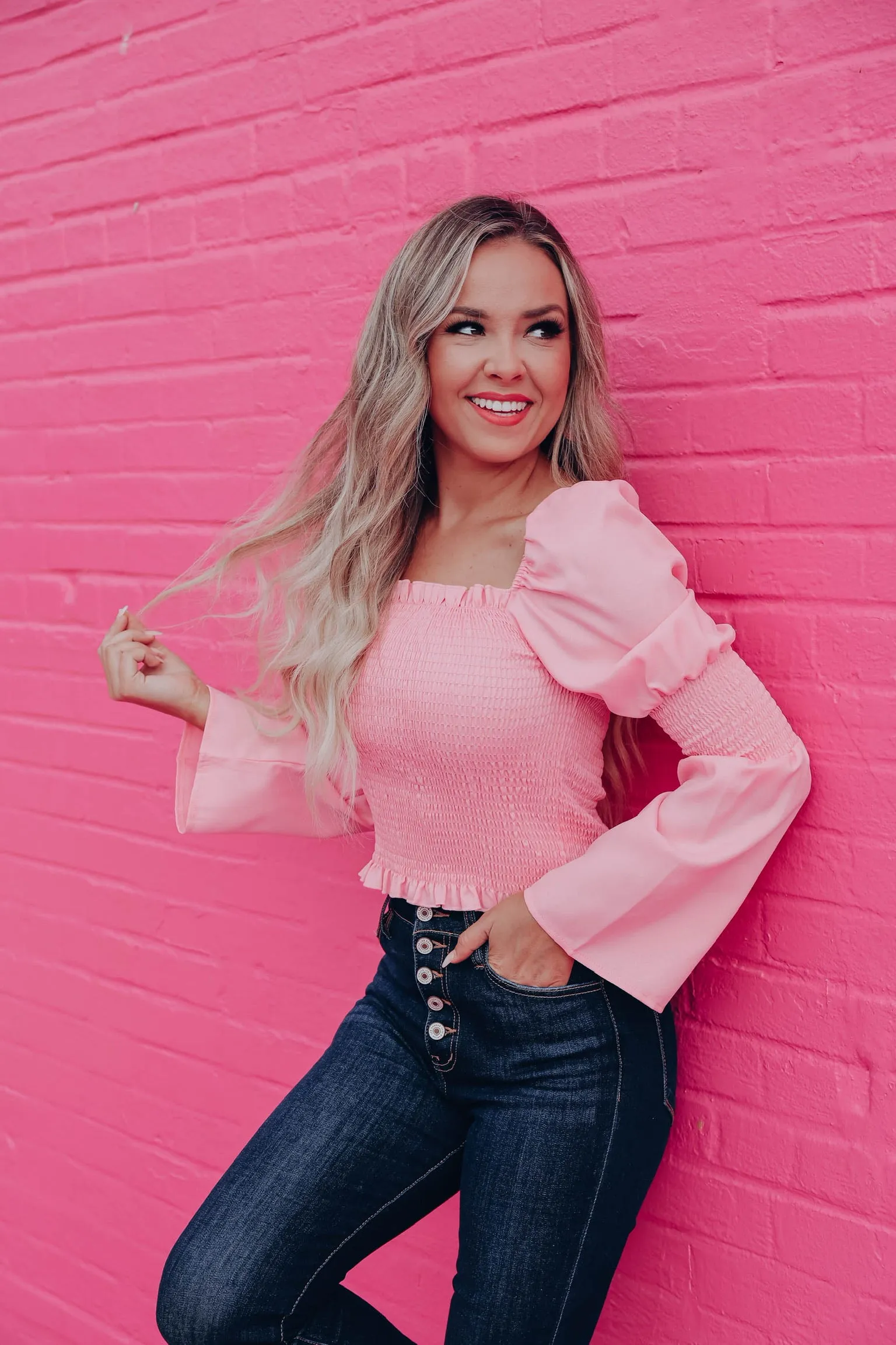 Darcie Dainty Smocked Crop Top - Pink