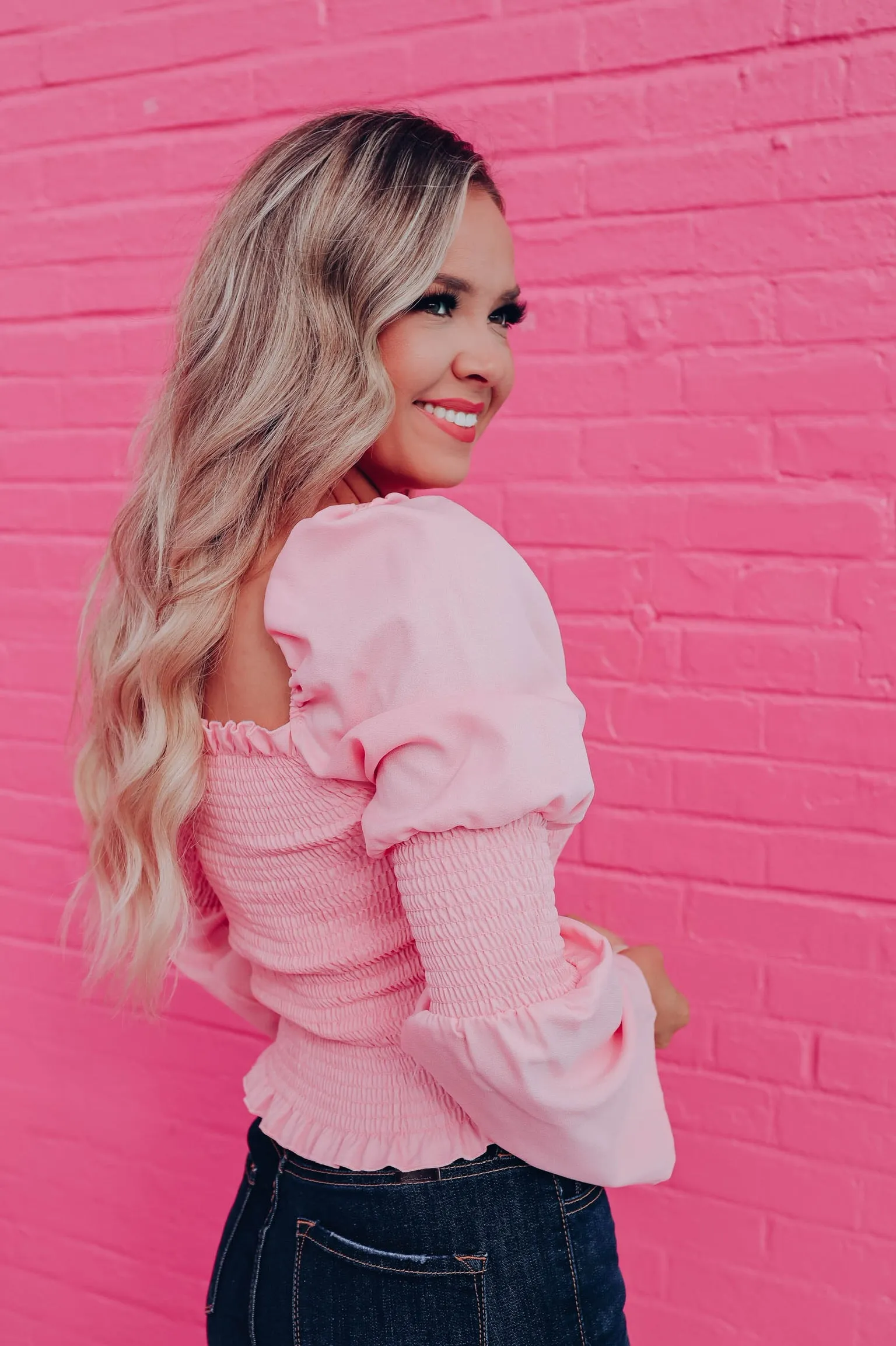 Darcie Dainty Smocked Crop Top - Pink