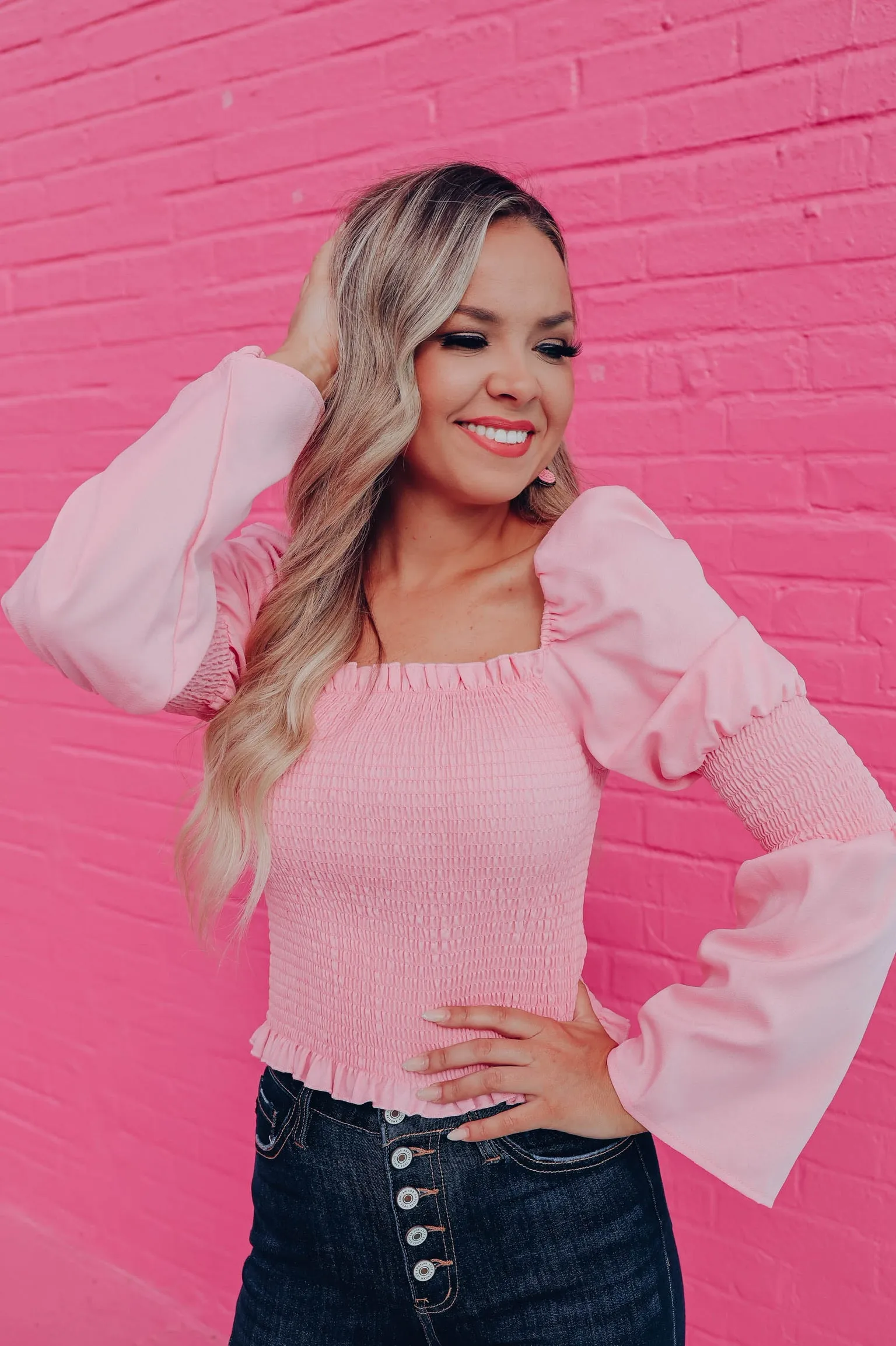 Darcie Dainty Smocked Crop Top - Pink