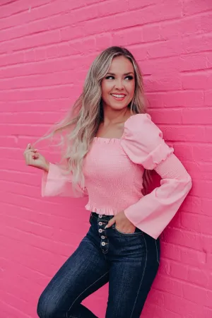 Darcie Dainty Smocked Crop Top - Pink