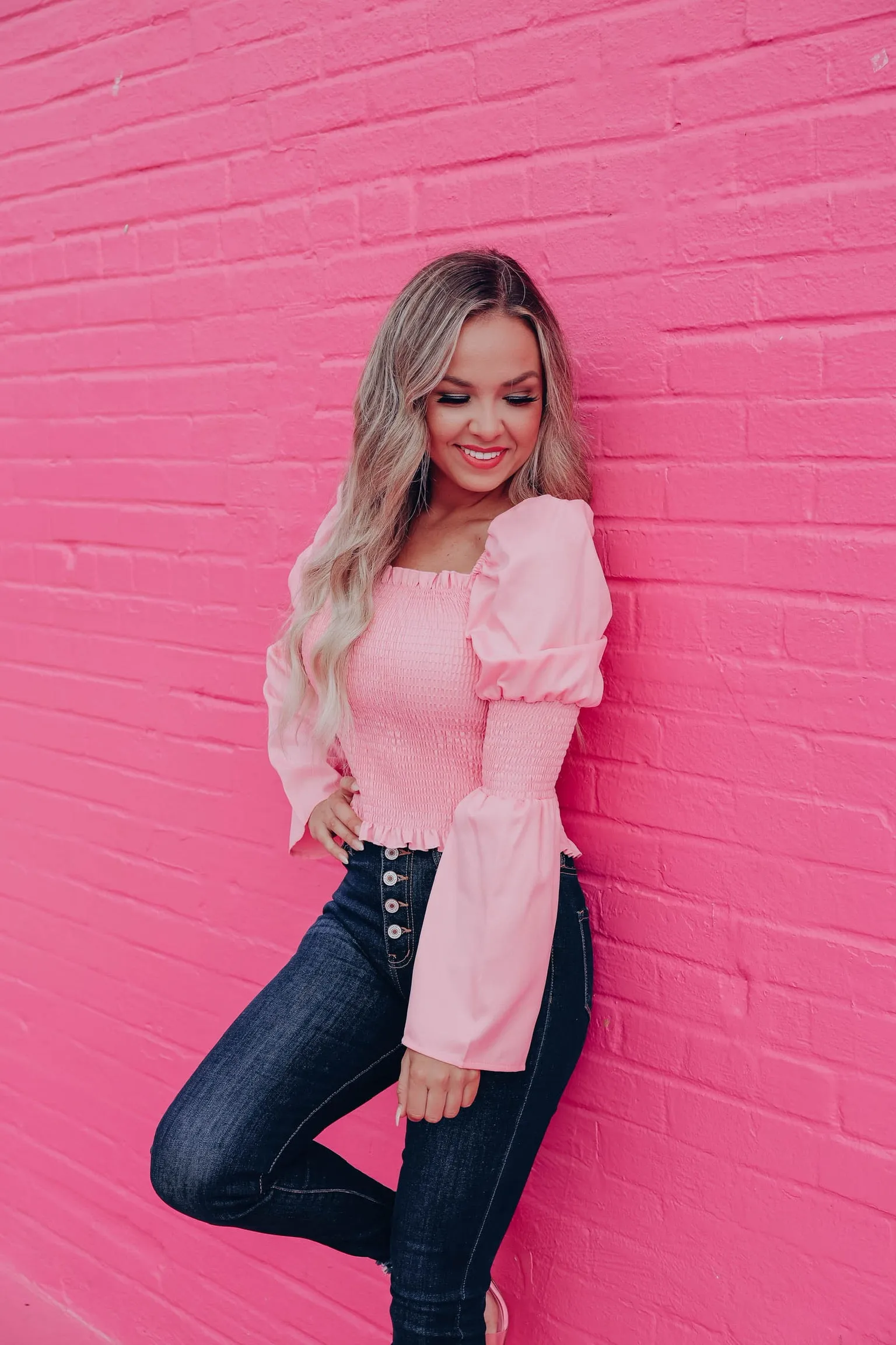 Darcie Dainty Smocked Crop Top - Pink