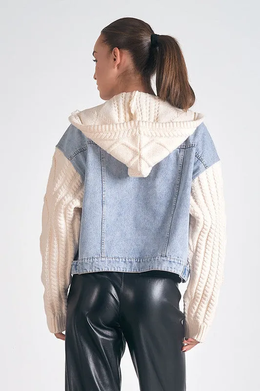 DENIM JACKET WITH SWEATER DETAIL