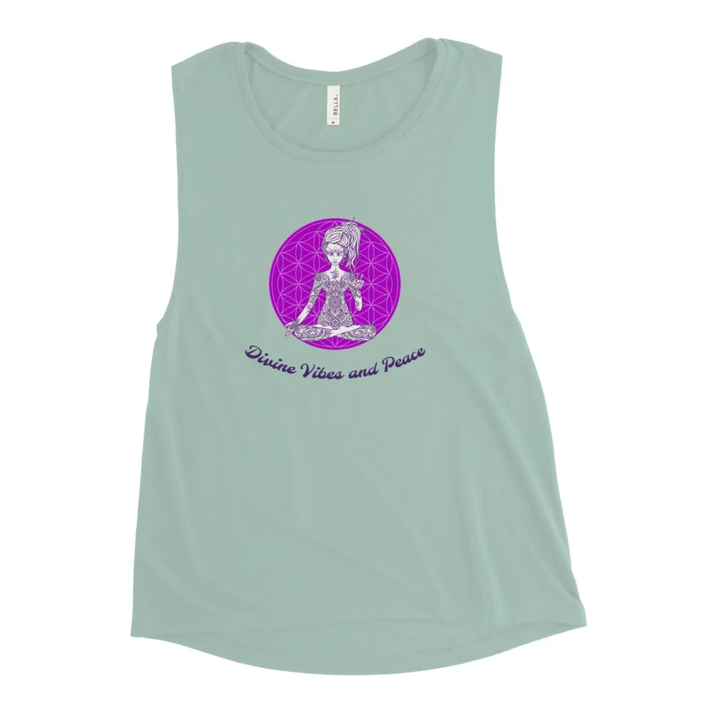 Divine Vibes™ and Peace Ladies’ Muscle Tank by Goddess Swag™