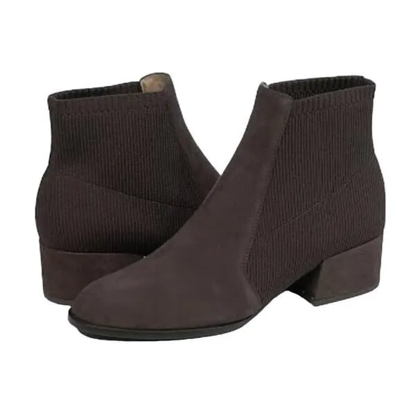 Eileen Fisher Aesop Women's 9 Brown Leather Pull On Stretch Ankle Booties