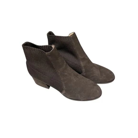 Eileen Fisher Aesop Women's 9 Brown Leather Pull On Stretch Ankle Booties