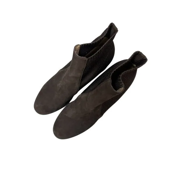 Eileen Fisher Aesop Women's 9 Brown Leather Pull On Stretch Ankle Booties