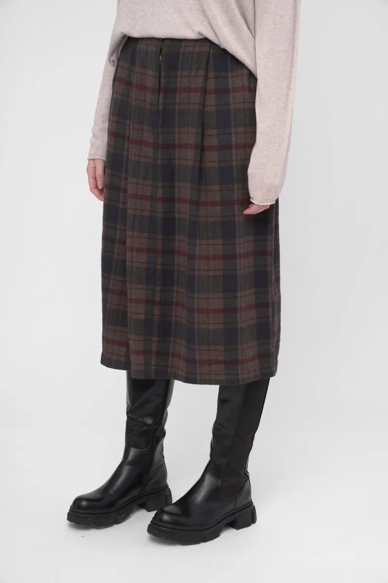 Elastic Waist Plaid Cotton Skirt