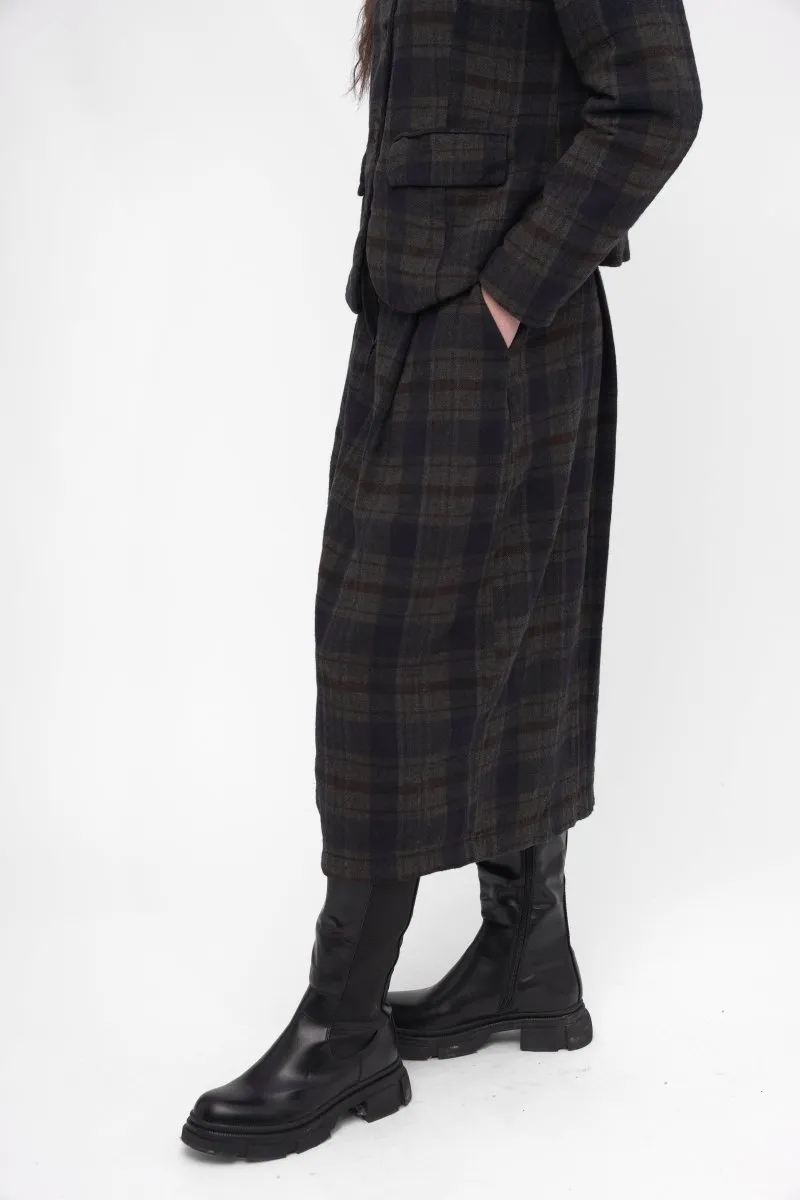 Elastic Waist Plaid Cotton Skirt