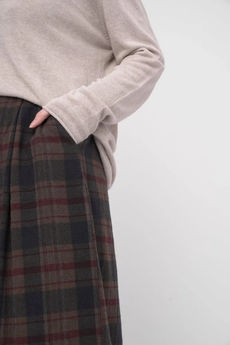 Elastic Waist Plaid Cotton Skirt