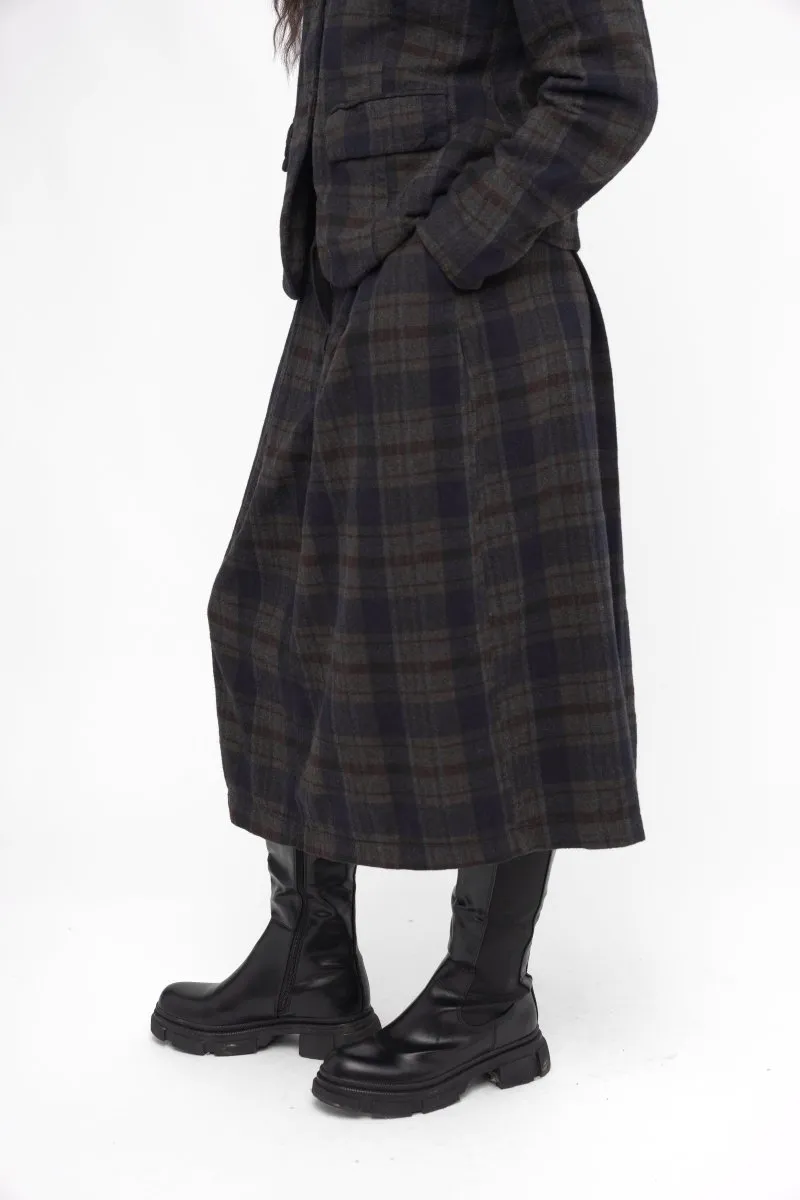 Elastic Waist Plaid Cotton Skirt