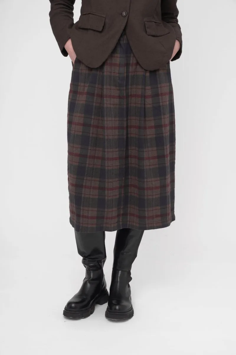 Elastic Waist Plaid Cotton Skirt