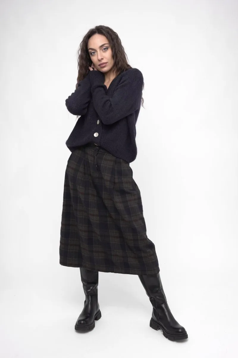 Elastic Waist Plaid Cotton Skirt