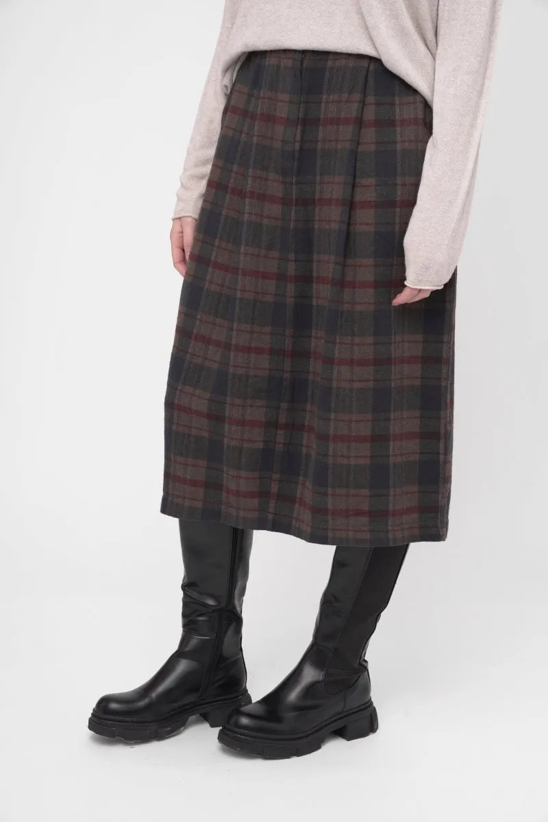 Elastic Waist Plaid Cotton Skirt