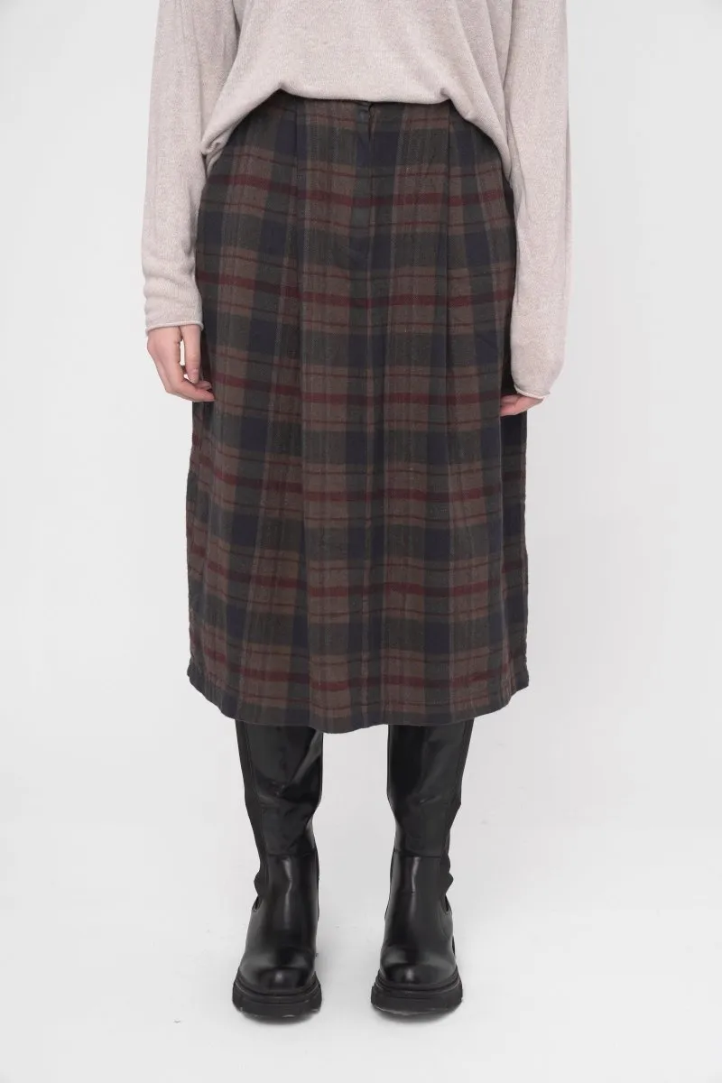 Elastic Waist Plaid Cotton Skirt
