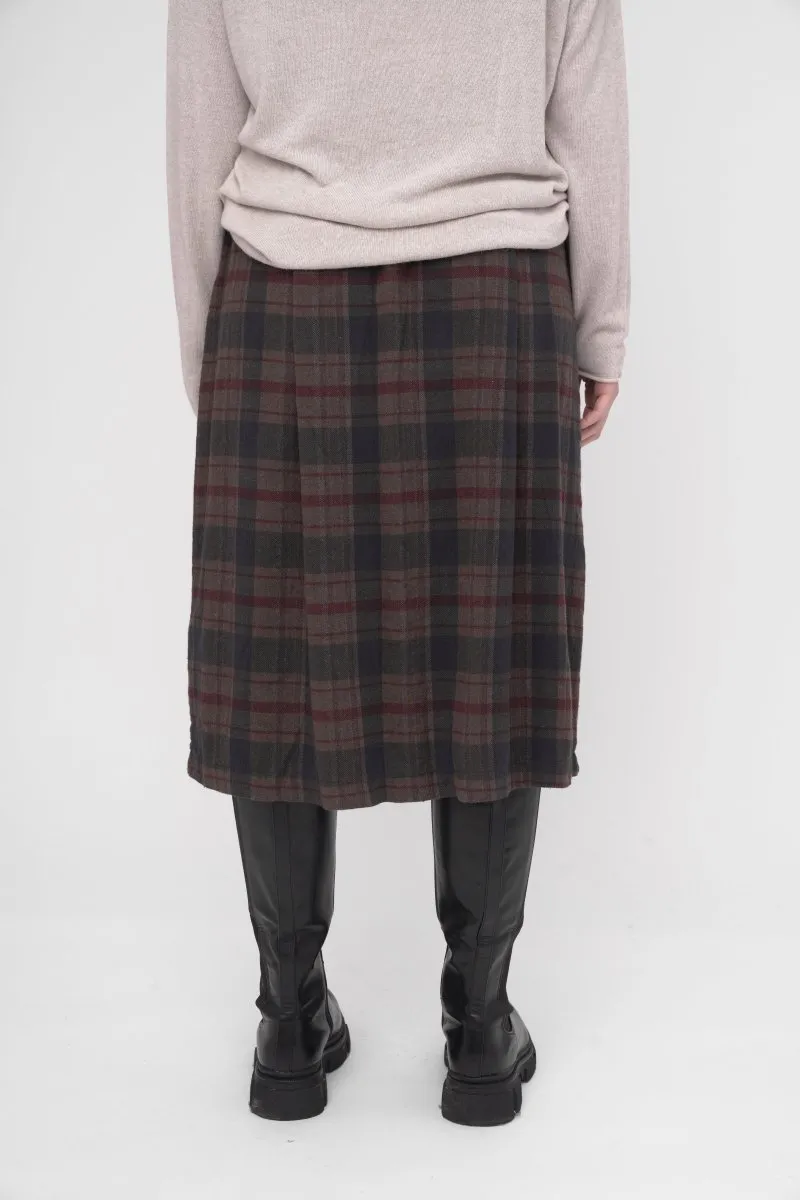 Elastic Waist Plaid Cotton Skirt