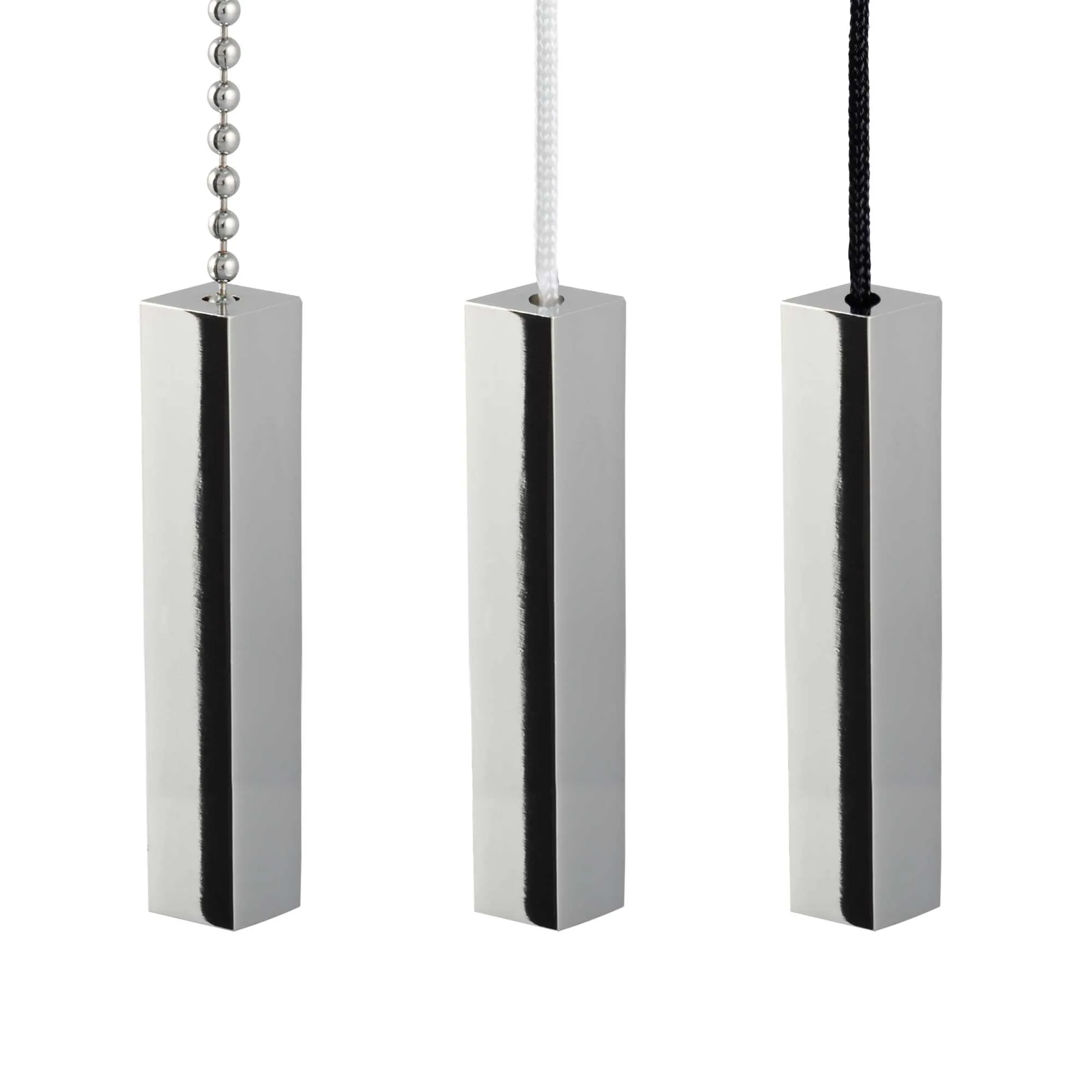 ElekTek Light Pull Cord Chain Handle Chrome Square Bar With 80cm Matching Ball Chain or Cord