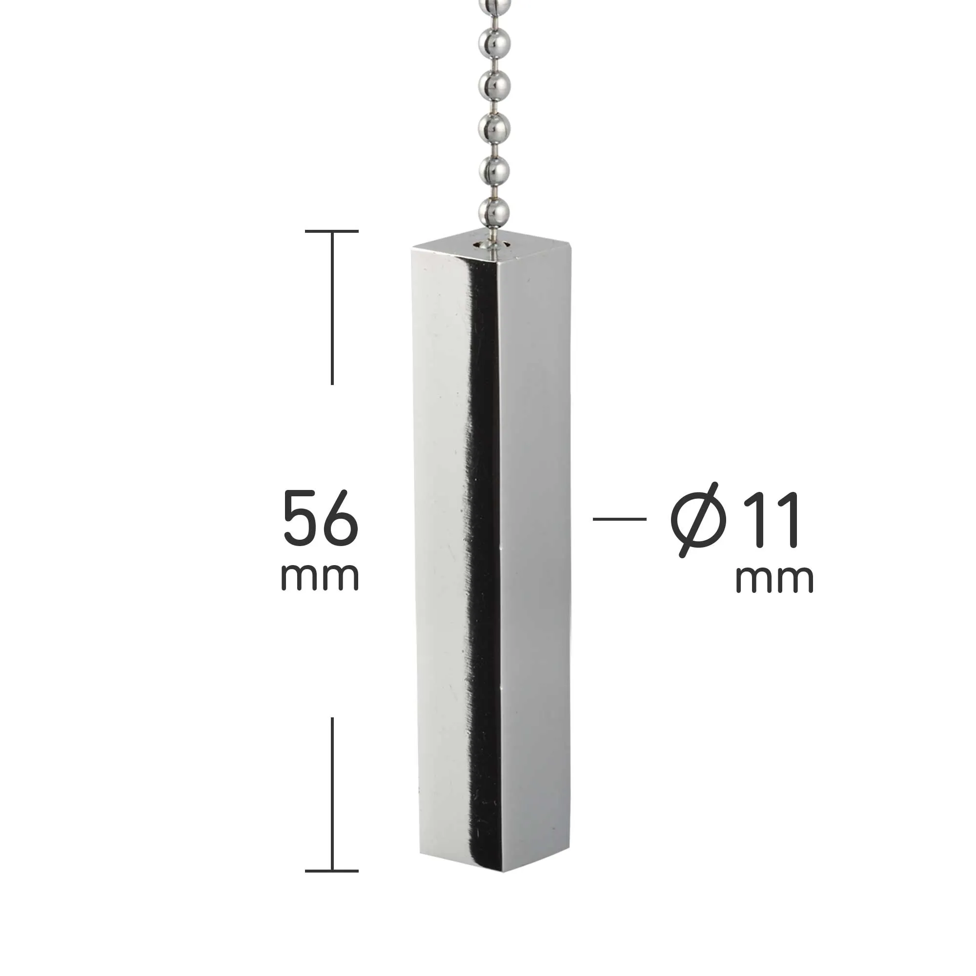 ElekTek Light Pull Cord Chain Handle Chrome Square Bar With 80cm Matching Ball Chain or Cord