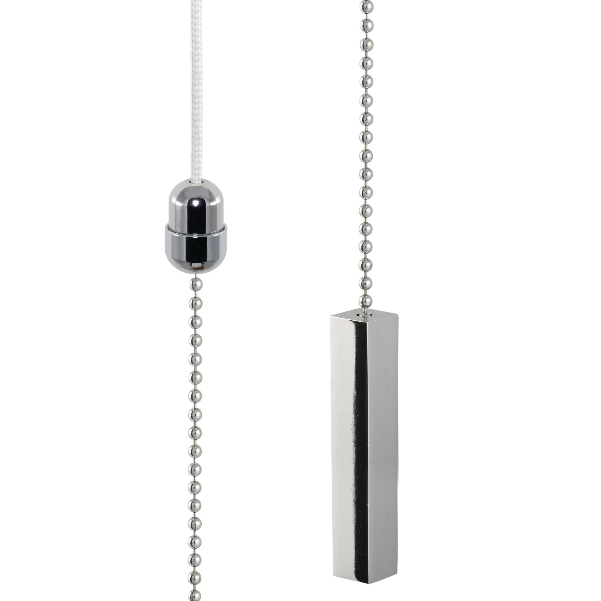 ElekTek Light Pull Cord Chain Handle Chrome Square Bar With 80cm Matching Ball Chain or Cord