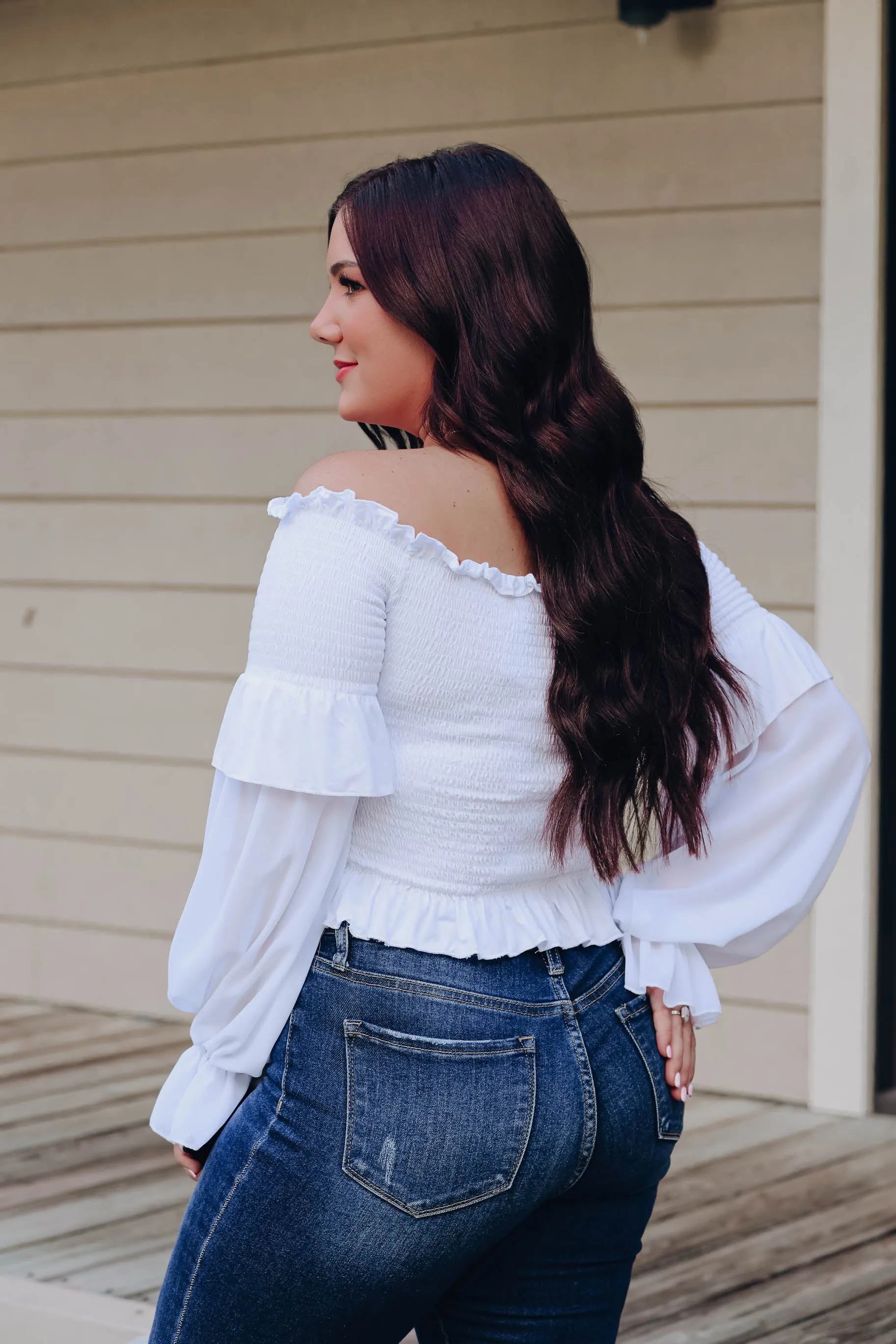 Ella Off The Shoulder Crop Top - White