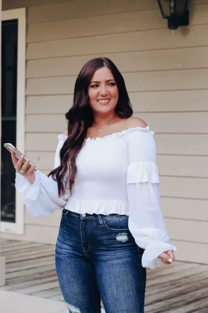 Ella Off The Shoulder Crop Top - White