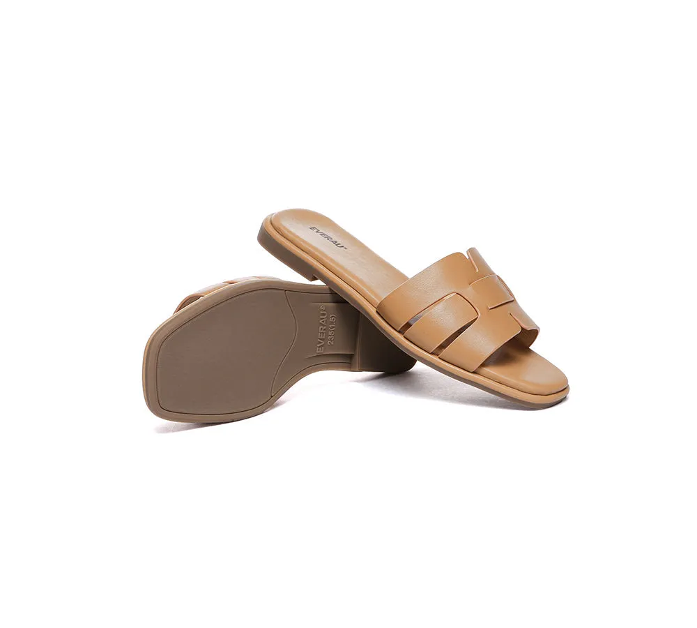 EVERAU® Women Leather Woven Flat Slides Bolita