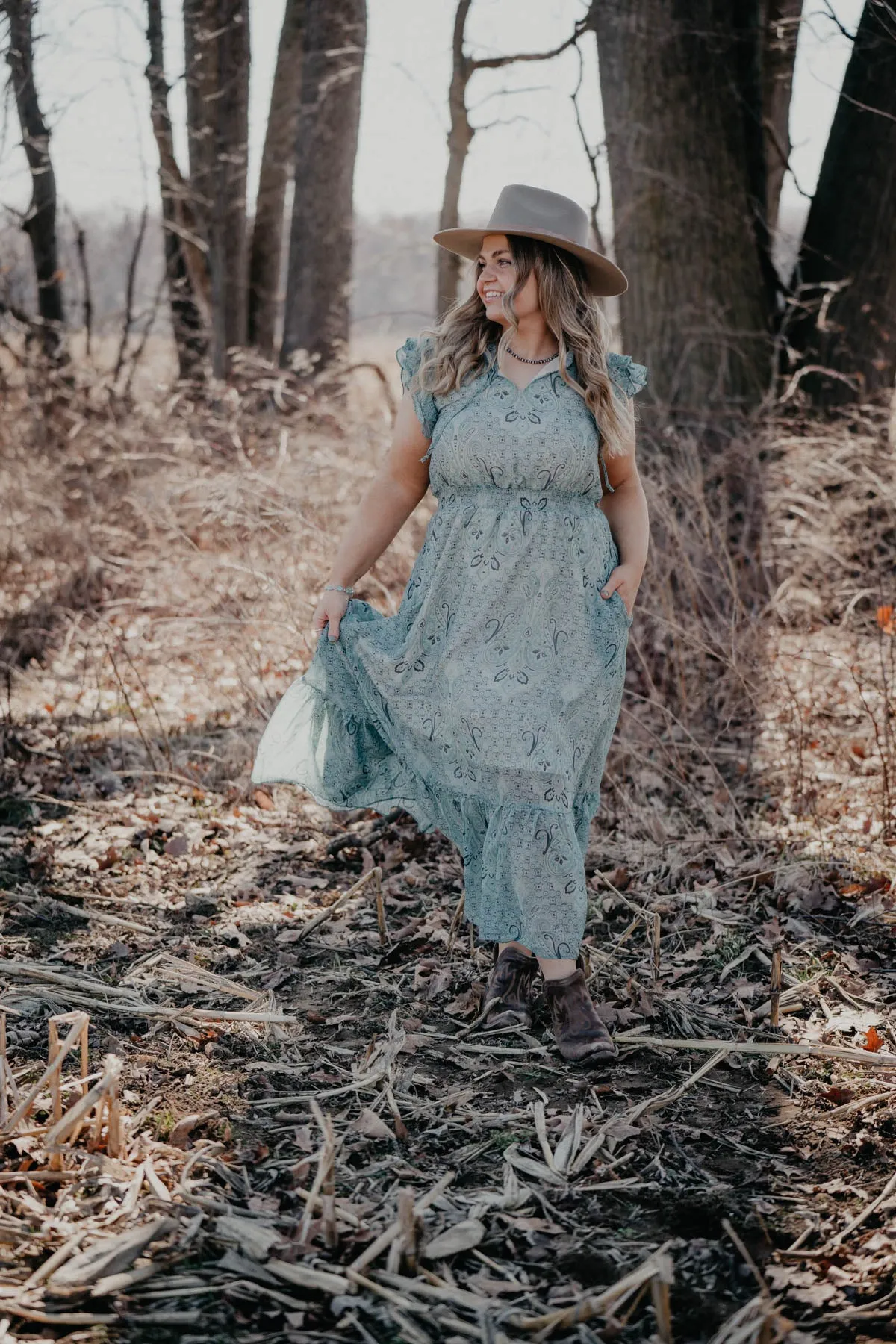 'Ezmeralda' Green Paisley Print Dress by Tasha Polizzi (L & XL Only)