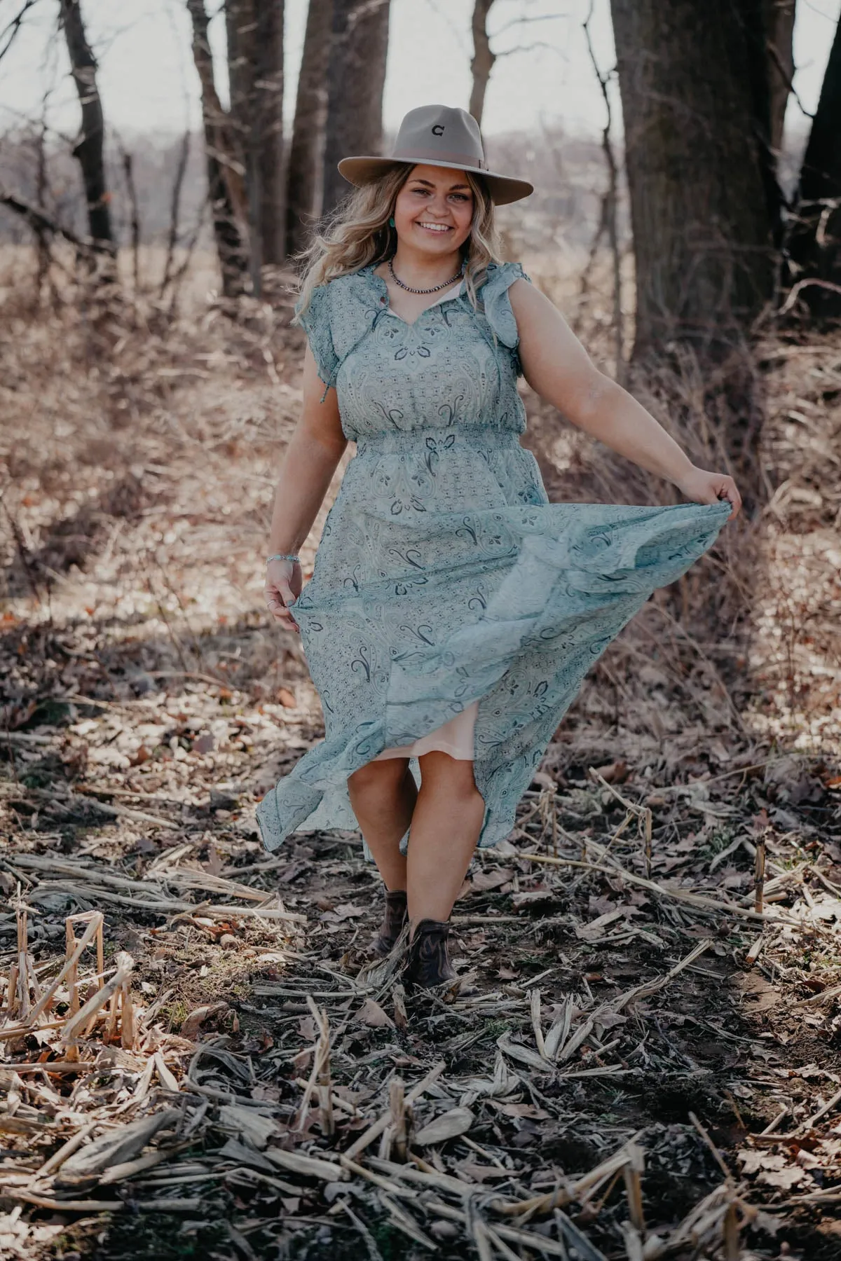 'Ezmeralda' Green Paisley Print Dress by Tasha Polizzi (L & XL Only)