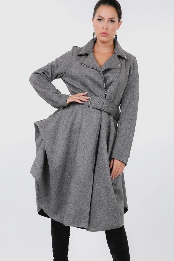Faux Suede Coat with Waist Belt