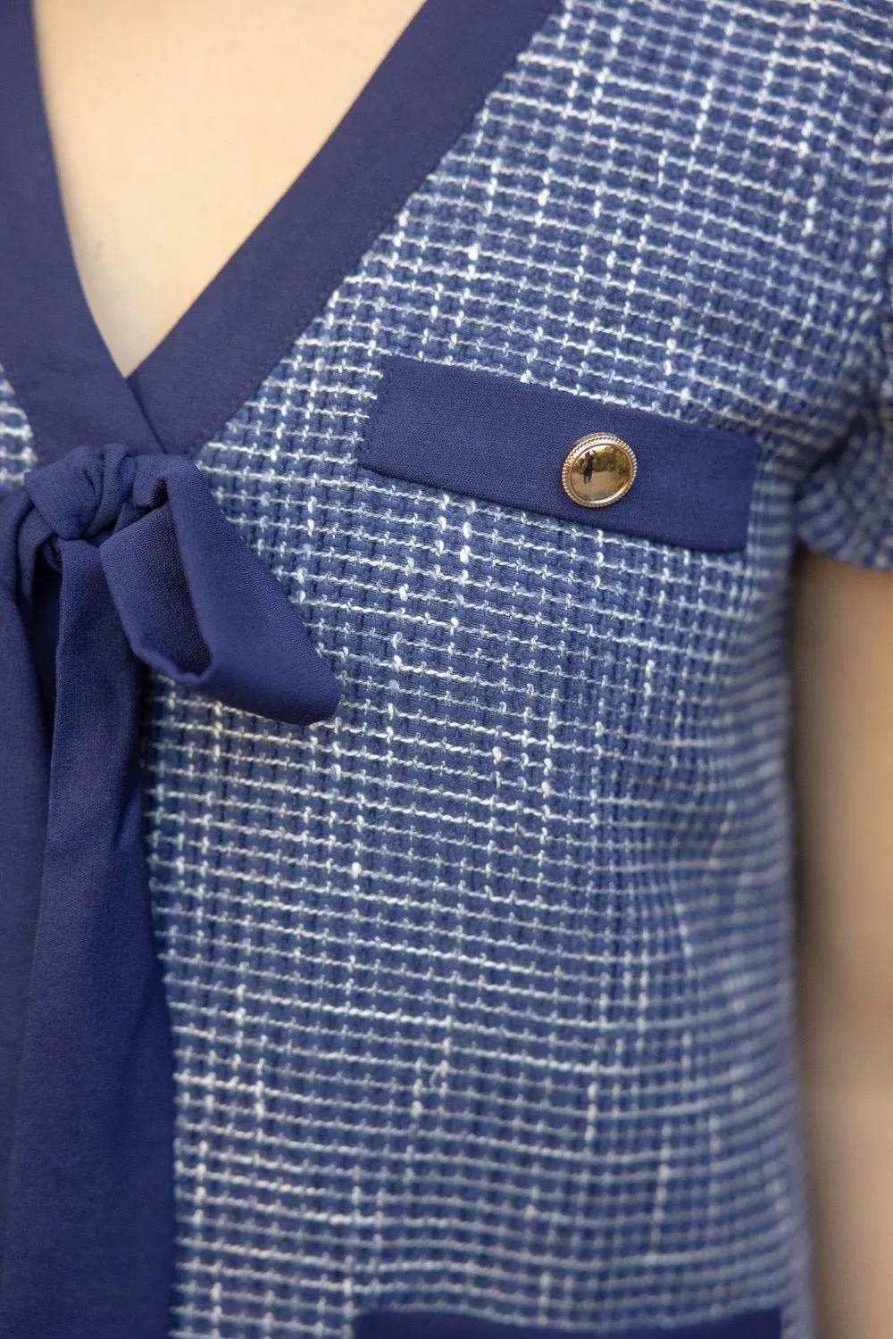 Flutter Sleeve Tweed Bow Dress