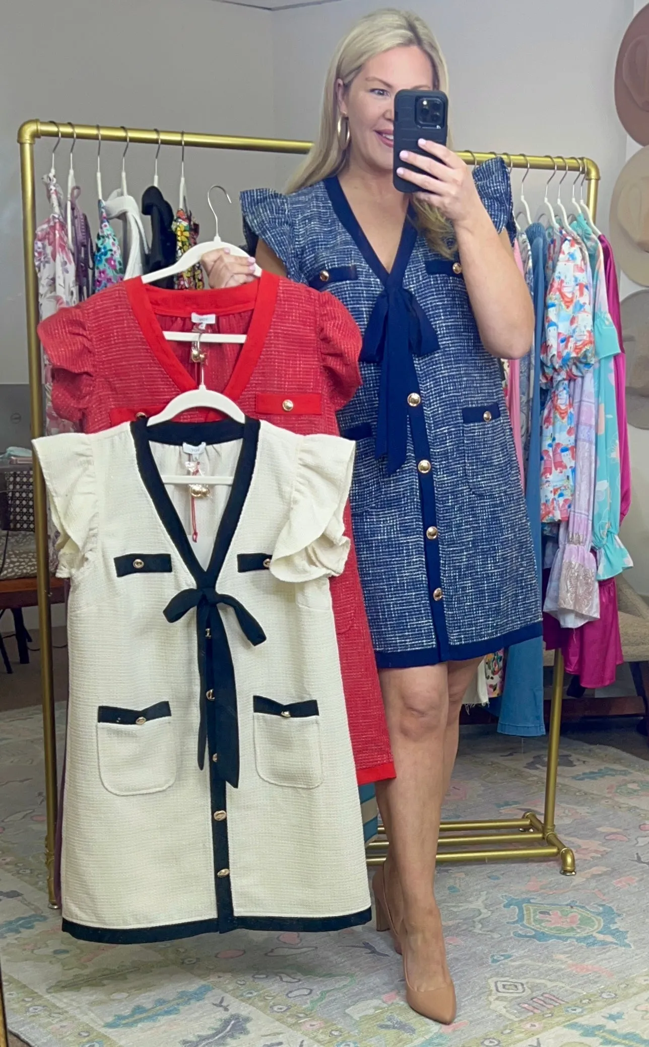 Flutter Sleeve Tweed Bow Dress