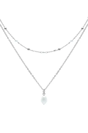 FRESH WATER PEARL LAYERED STATION CHARM NECKLACE