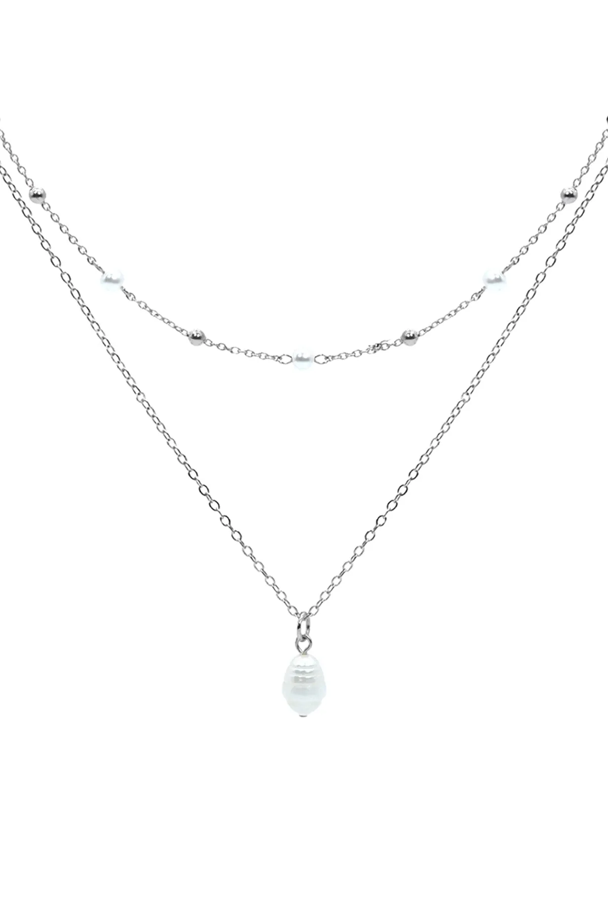 FRESH WATER PEARL LAYERED STATION CHARM NECKLACE