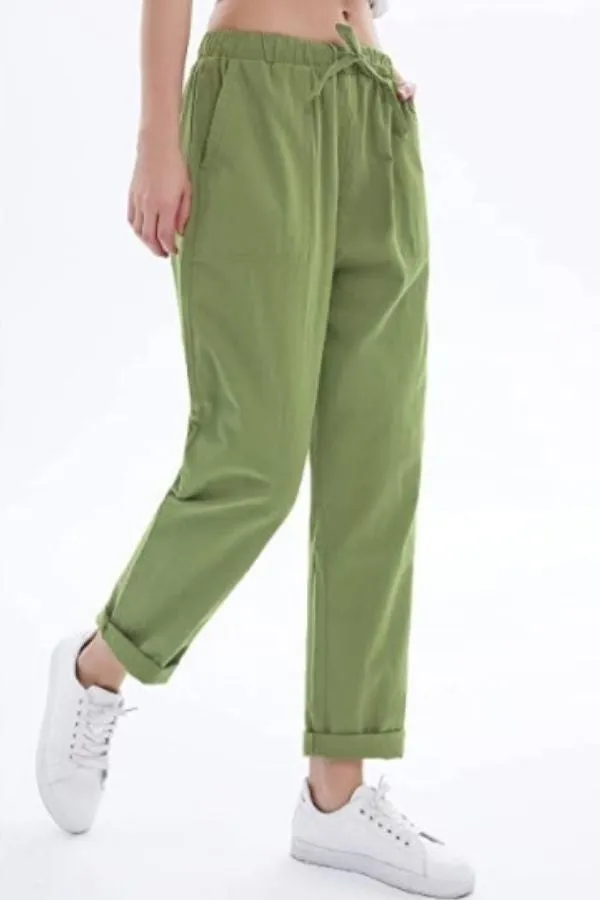 Front Tie Elastic Waist Pants