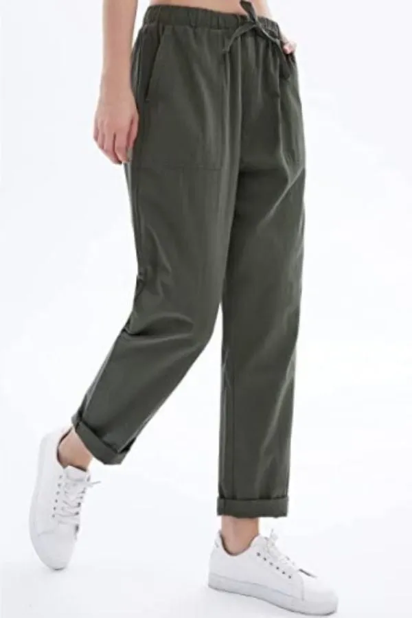 Front Tie Elastic Waist Pants
