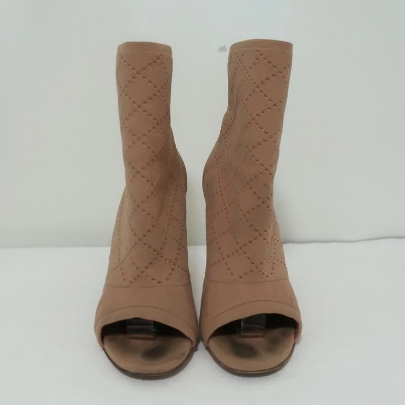 Gianvito Rossi Stretch Knit Booties Beige Size 38 Open Toe High Heel Ankle Boots