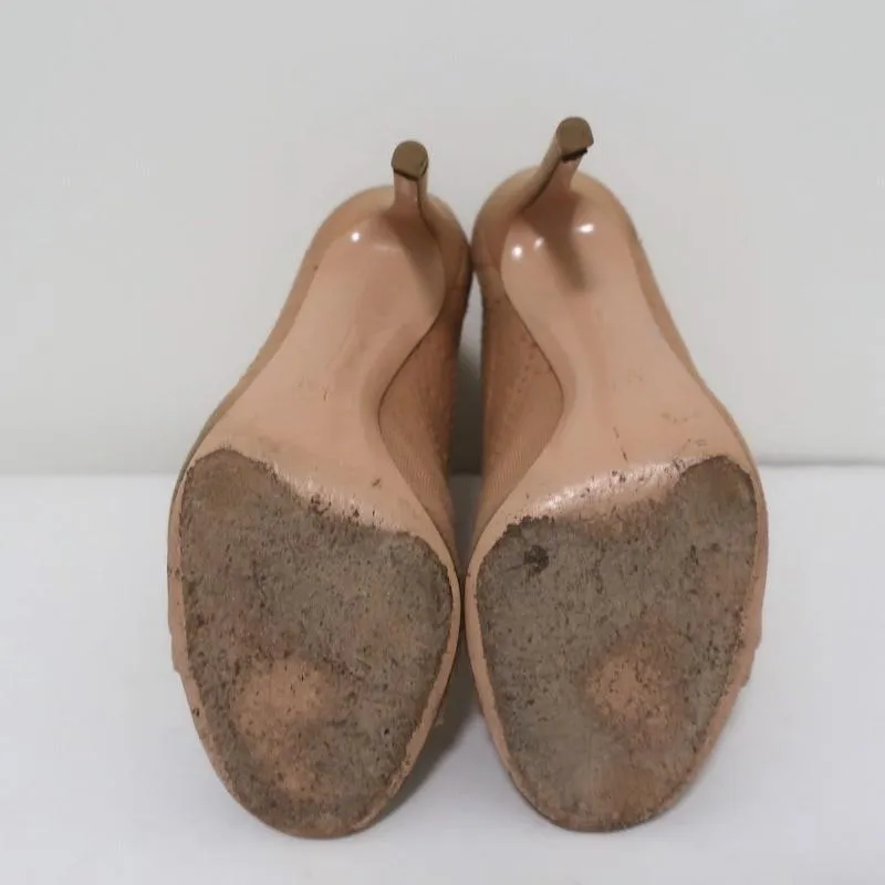 Gianvito Rossi Stretch Knit Booties Beige Size 38 Open Toe High Heel Ankle Boots