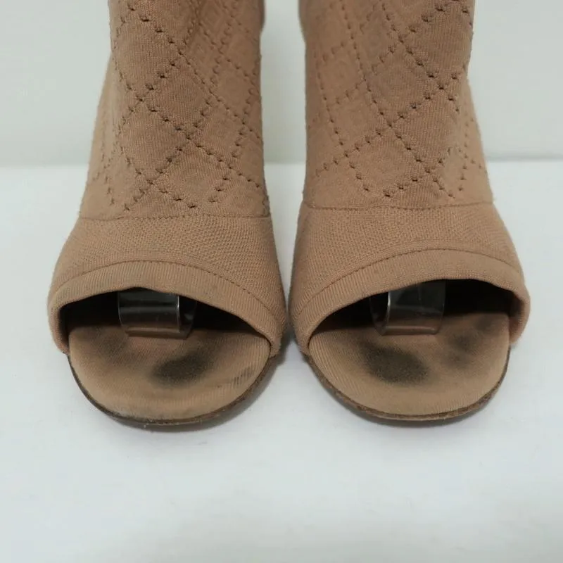 Gianvito Rossi Stretch Knit Booties Beige Size 38 Open Toe High Heel Ankle Boots